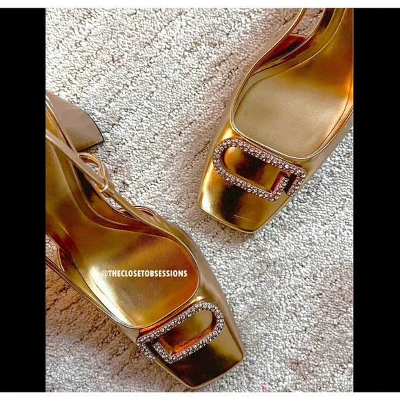 ZARA BLOGGER FAVE!!! Gold Square Toe Slingback Pumps ✨ Size 6.5 & 7.5 NWT - Picture 14 of 16